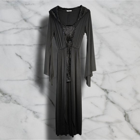 SOLD Witchy Halloween Velvet Hooded Dress w/Sequin Details and Velvet Hood OSFM - Picture 1 of 9